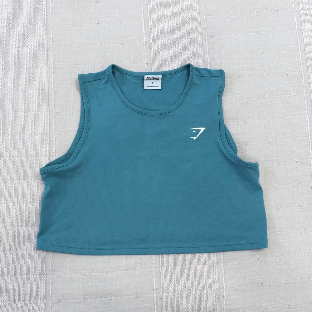 Gymshark Crop Tank Top Womens S Teal Blue Sleeveless Athletic Mesh Logo